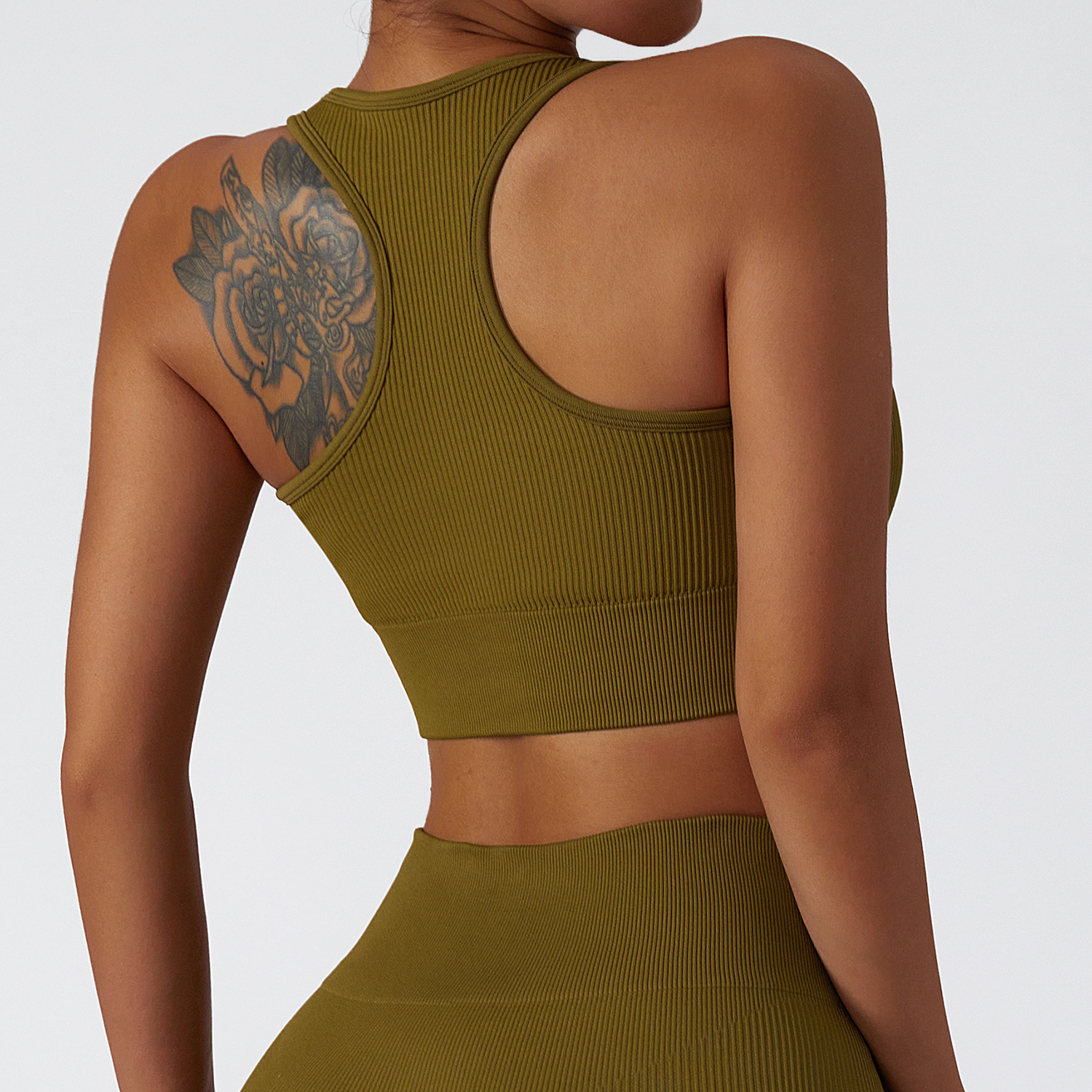 Buy Hergymclothing Olive high impact low u neck sexy racerback running workout push-up sports bra at an affordable price