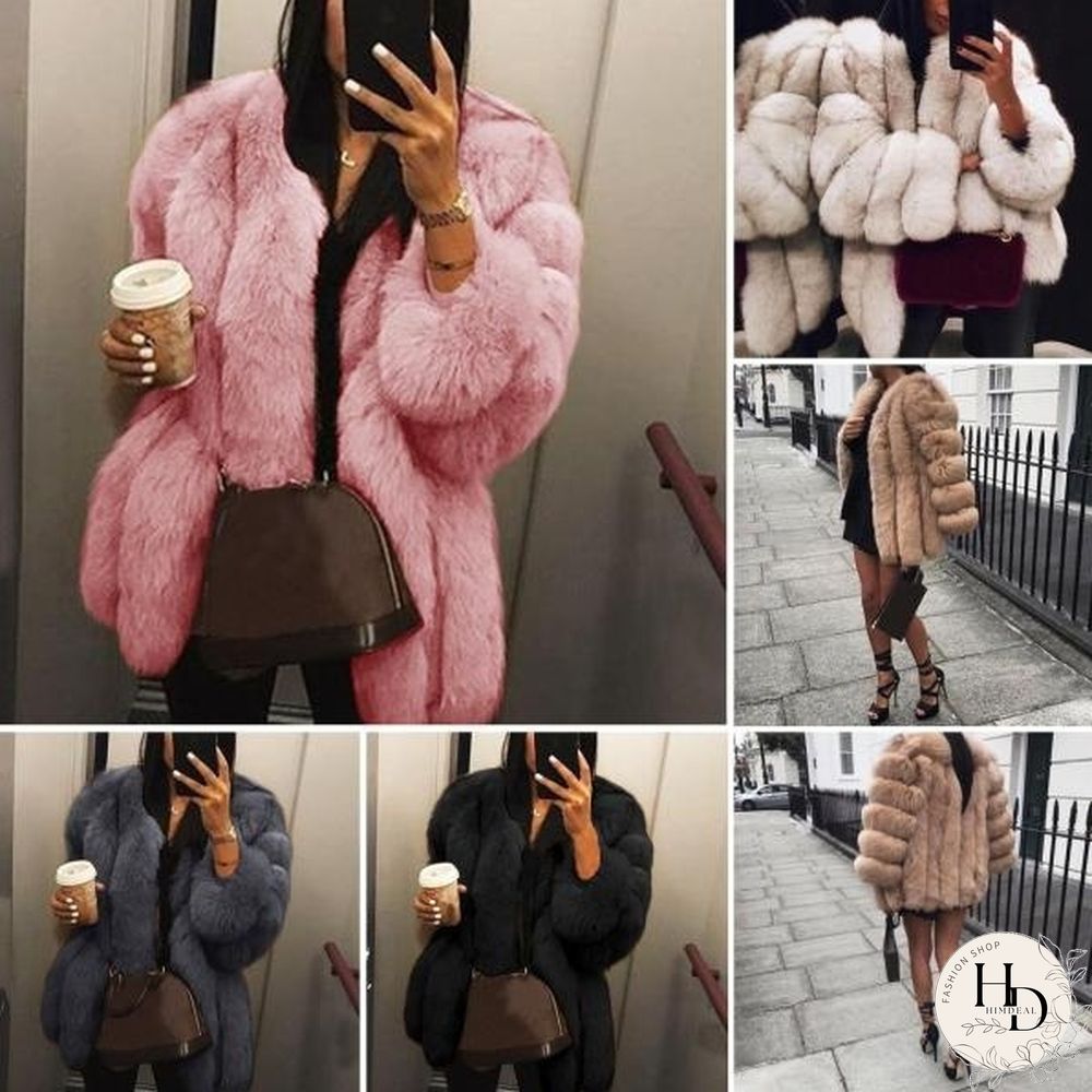 Fashion Winter Solid Color Thicken Faux Fur Coat Women Loose Warm Long Sleeve Jacket(SIZE:S-XXXXXL)