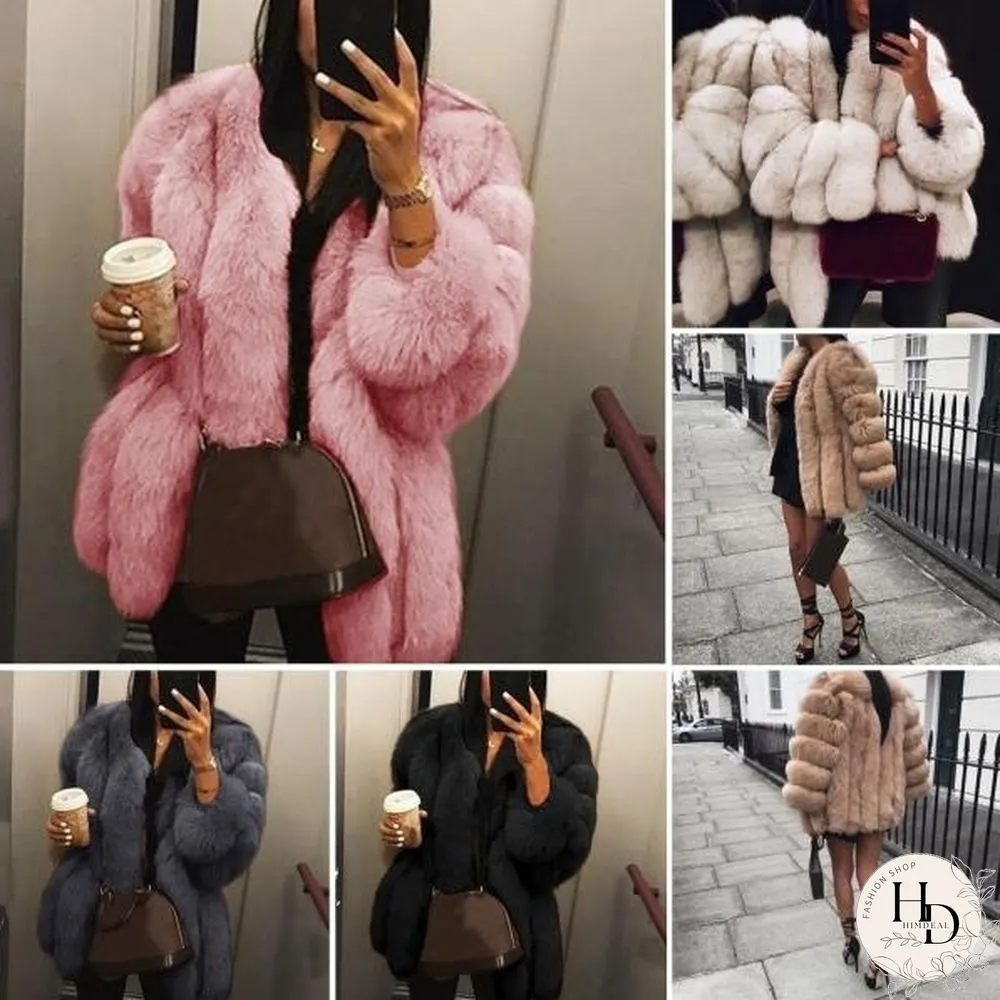 Fashion Winter Solid Color Thicken Faux Fur Coat Women Loose Warm Long Sleeve Jacket(SIZE:S-XXXXXL)