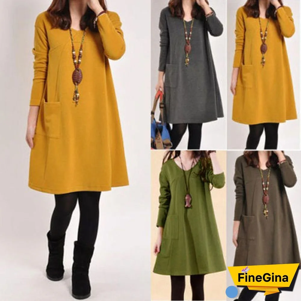 Zanzea Women V Neck Long Sleeve Casual Loose Tops Shirt Jumper Dress Plus Size