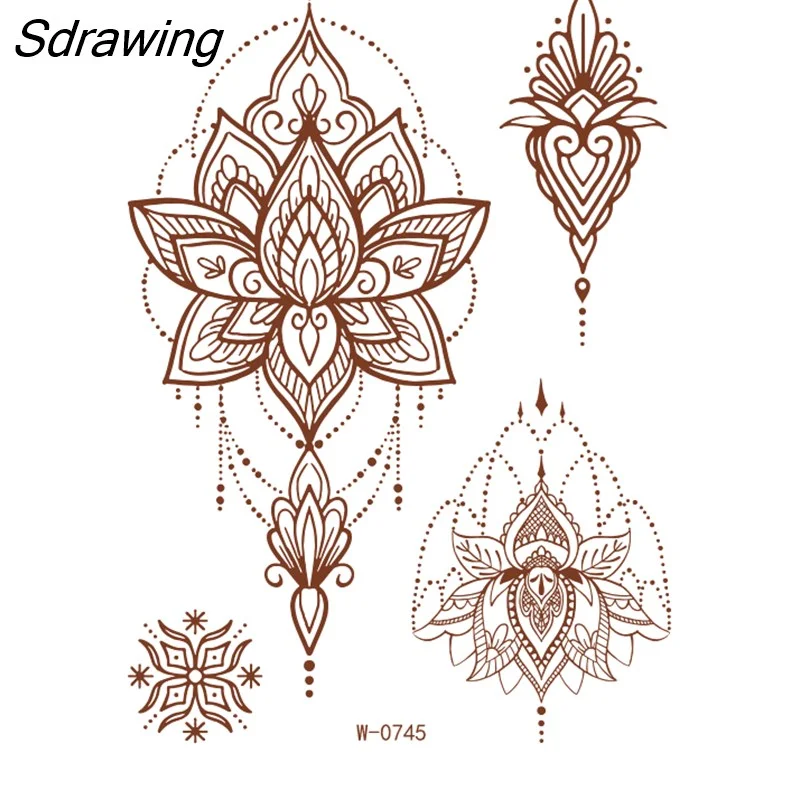 Sdrawing Henna Lace Temporary Tattoo Sticker Butterfly Mehndi Flower Fake Tattoo for Women Feather Flora Sexy Henna Design Stickers