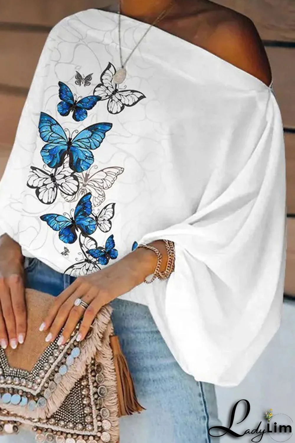 Purple Fashion Casual Print Patchwork Off the Shoulder Tops