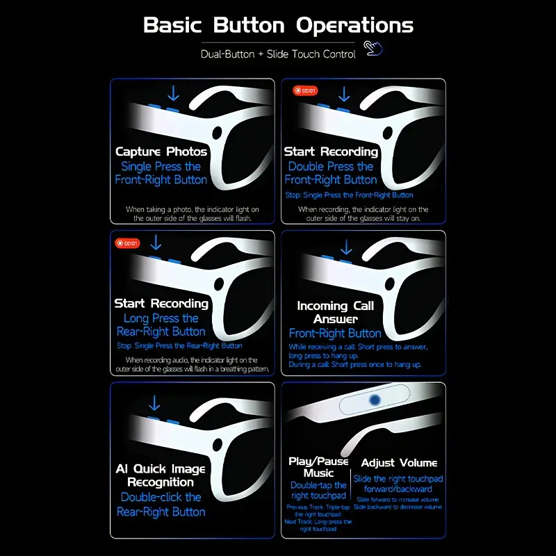 smart glasses with, real-time translation & 1080p hd camera - 8mp ultra-wide, dual-mic noise reduction, - ic, compatible with smartphones/tablets for vlogging, travel, video calls & multi-language Product details 12