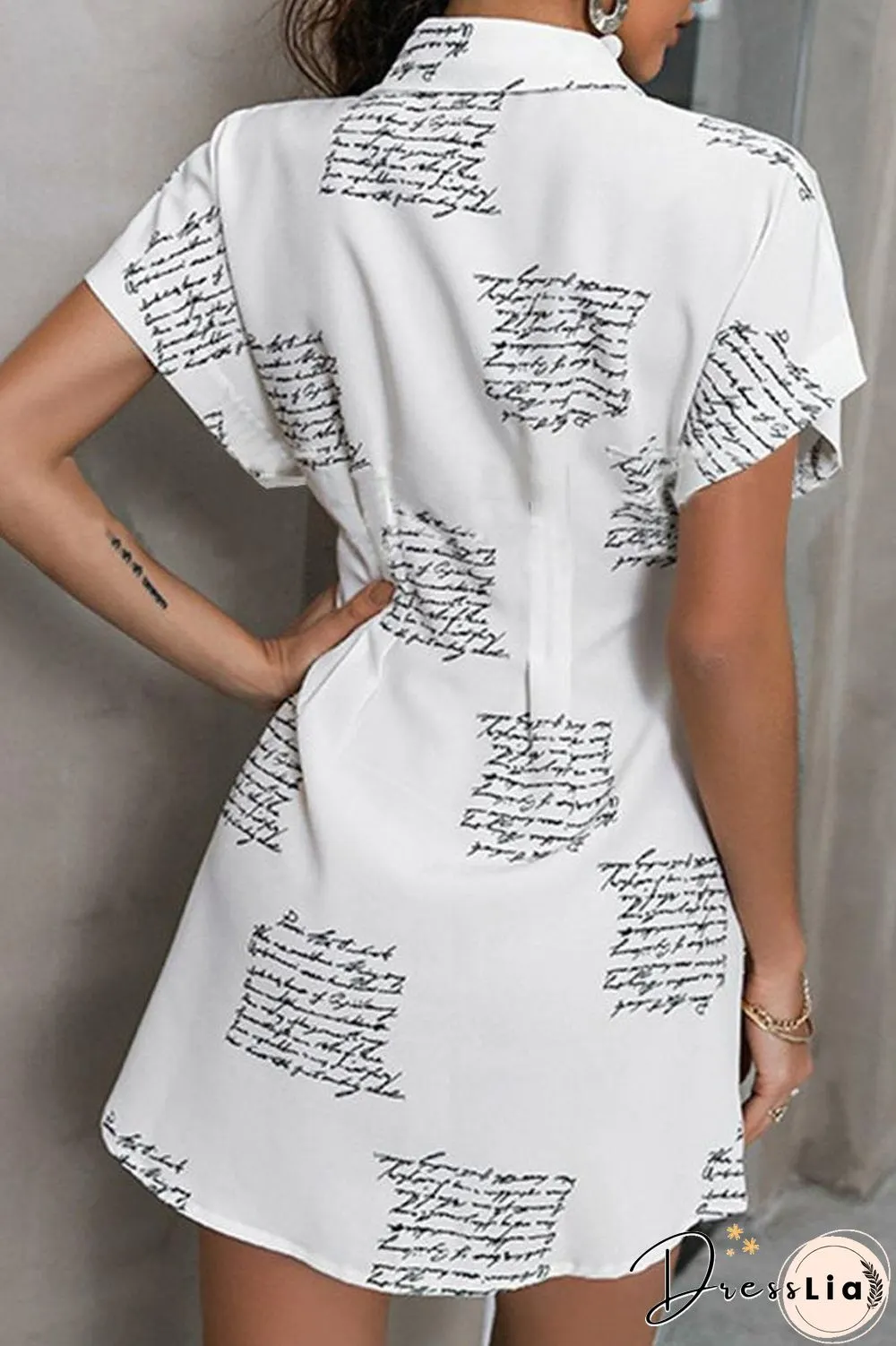 Letter Print Short Sleeve Shirt Dress