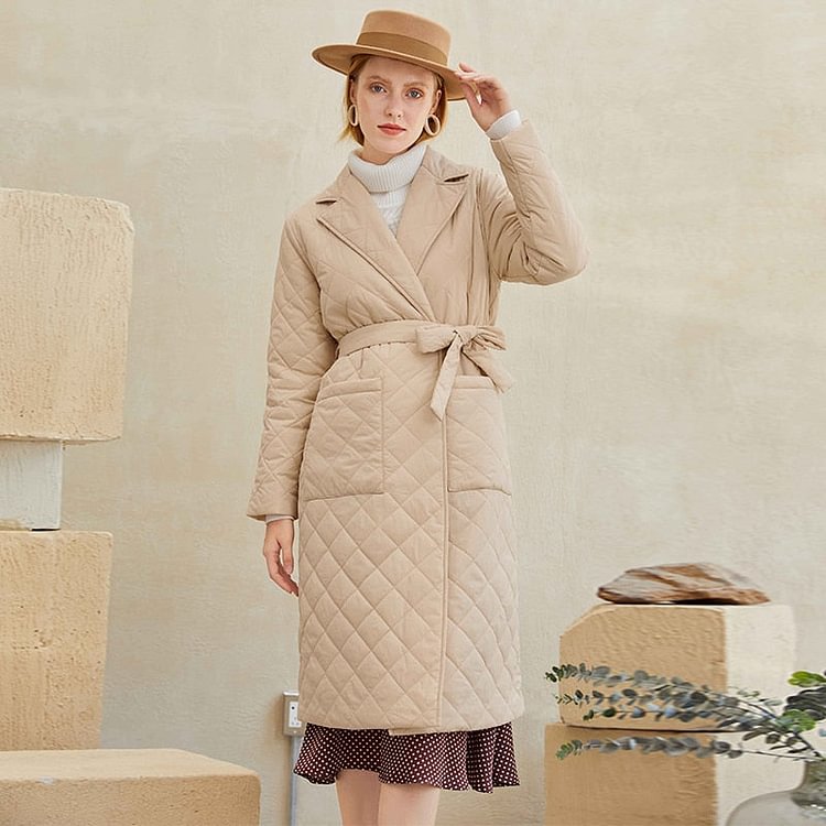 Cotton padded long winter coat female Casual pocket sash women parkas High street tailored collar stylish overcoat 2022Cotton padded long winter coat female Casual pocket sash women parkas High street tailored collar stylish overcoat 2022 - BlackFridayBuys