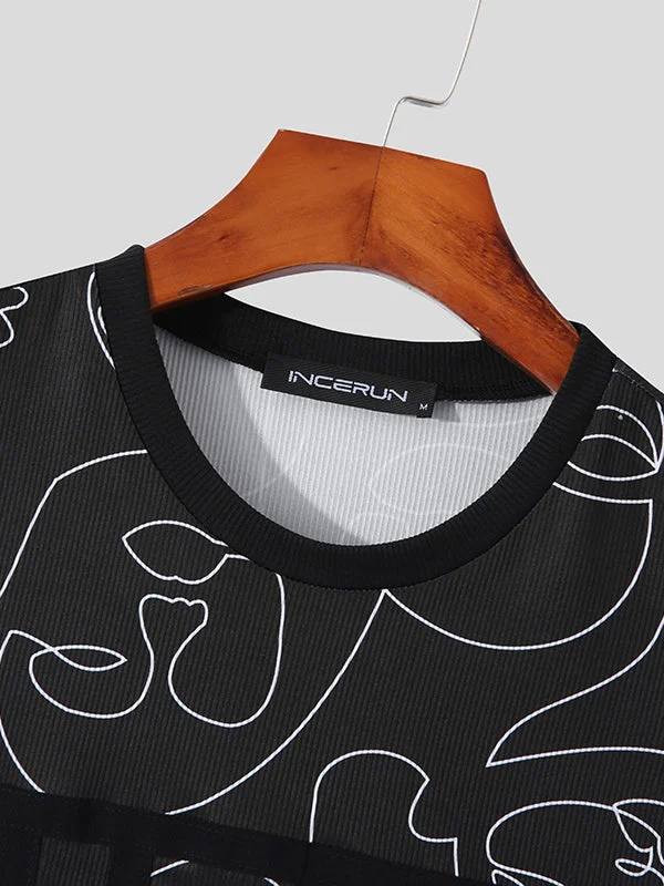 Aonga - Mens Abstract Print Patchwork Curved Hem VestI aonga