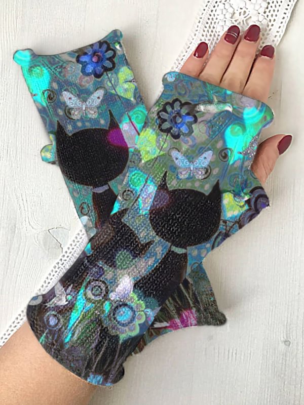 Retro casual knit fingerless gloves