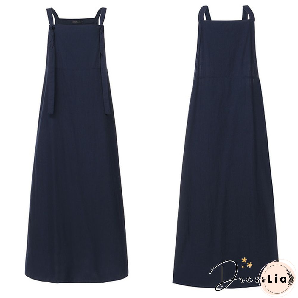 Women Summer Plus Size Strappy Maxi Sundress Loose Solid Pinafore Overalls Holiday Dress Oversized