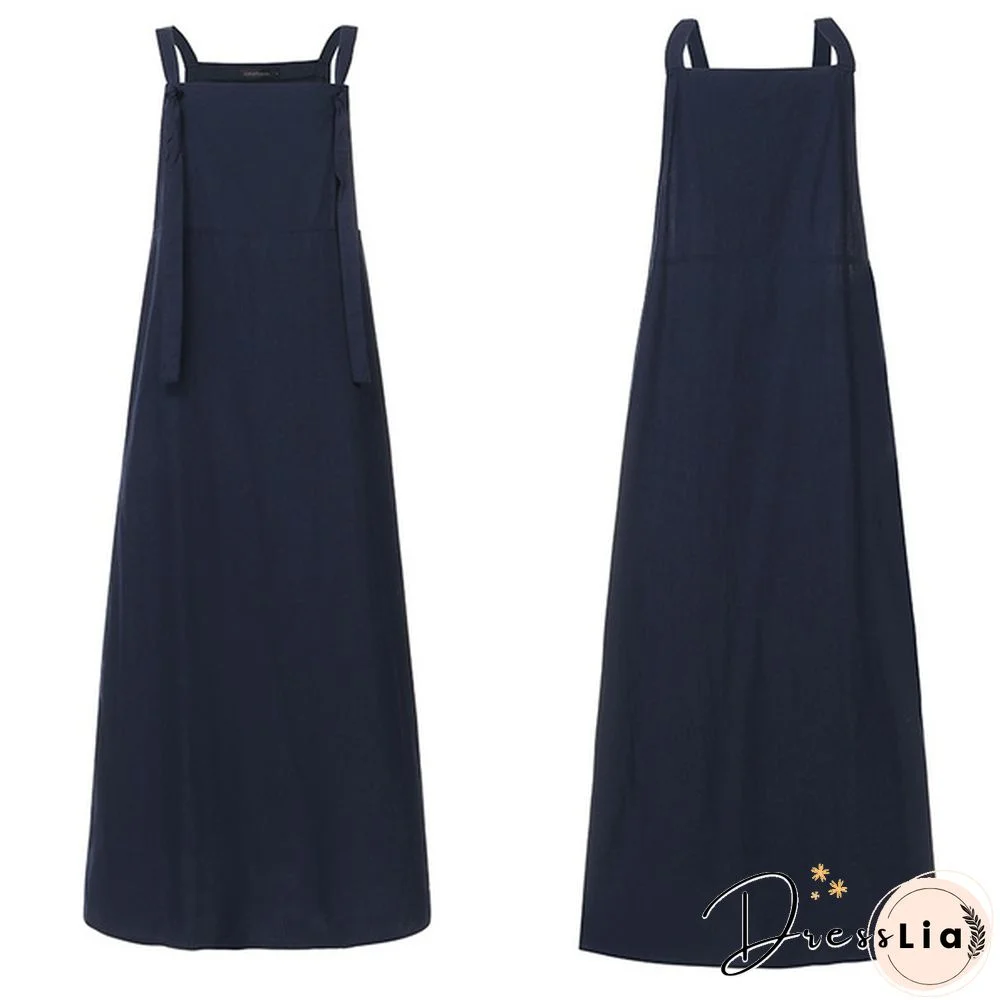 Women Summer Plus Size Strappy Maxi Sundress Loose Solid Pinafore Overalls Holiday Dress Oversized