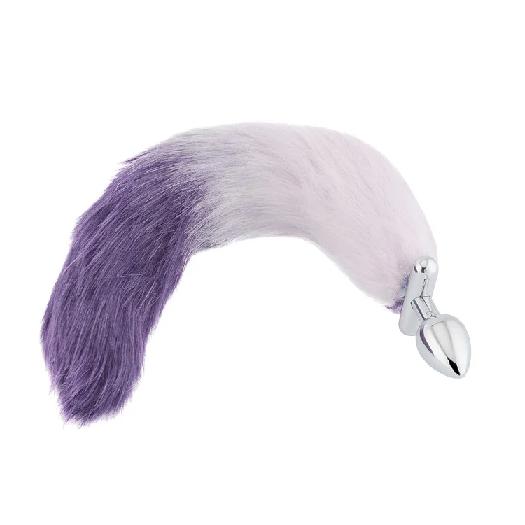 Purple & White Fox Shapeable Metal Tail Plug, 18