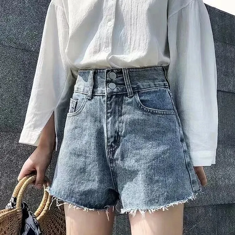 High Waist Wide Leg Denim Shorts for Men