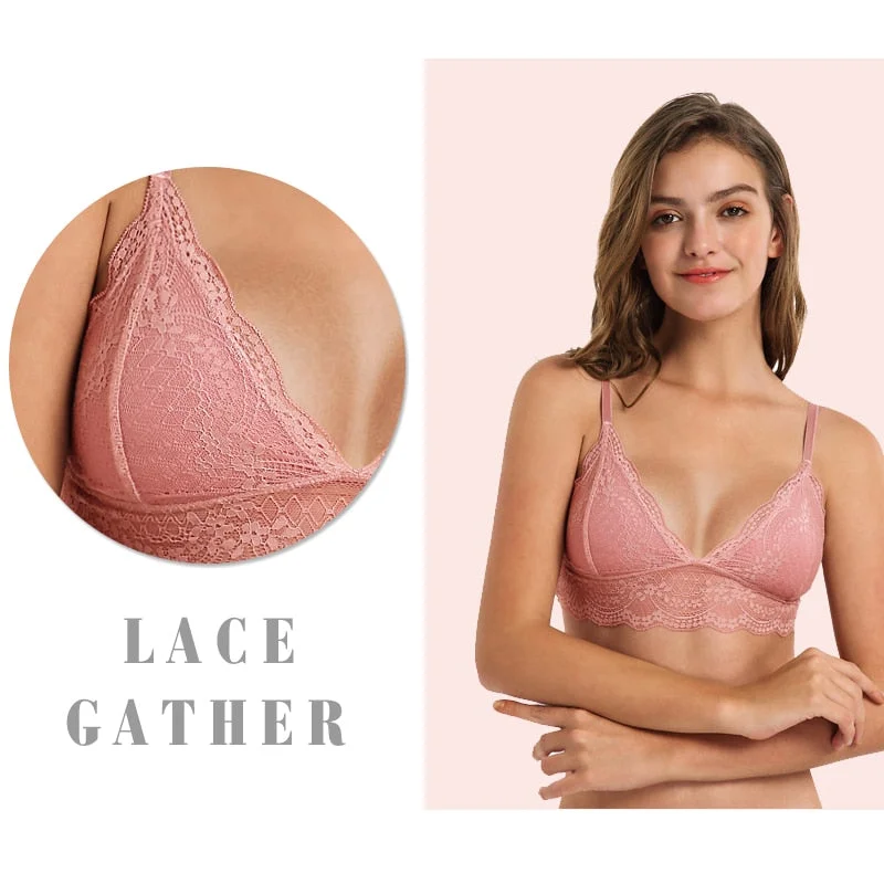 Pink Lace Bra Wireless Bralette Women Sensual Lingerie French Thin 3/4 Cup Adjustable Straps Bralet Sexy Girl Secret Underwear