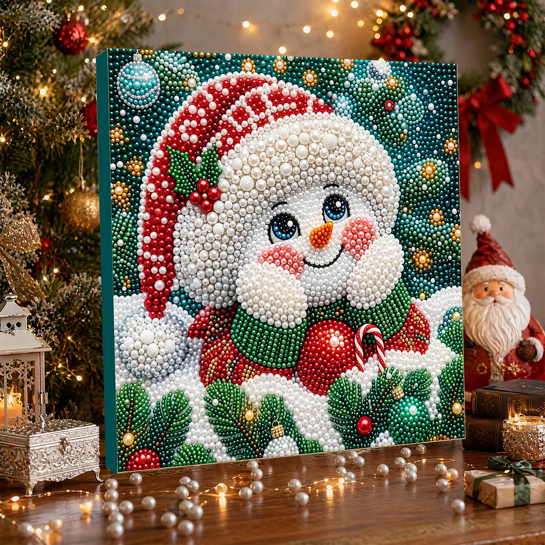 Framed Pearl Painting Kit Holiday Snowman 7.87x7.87in
