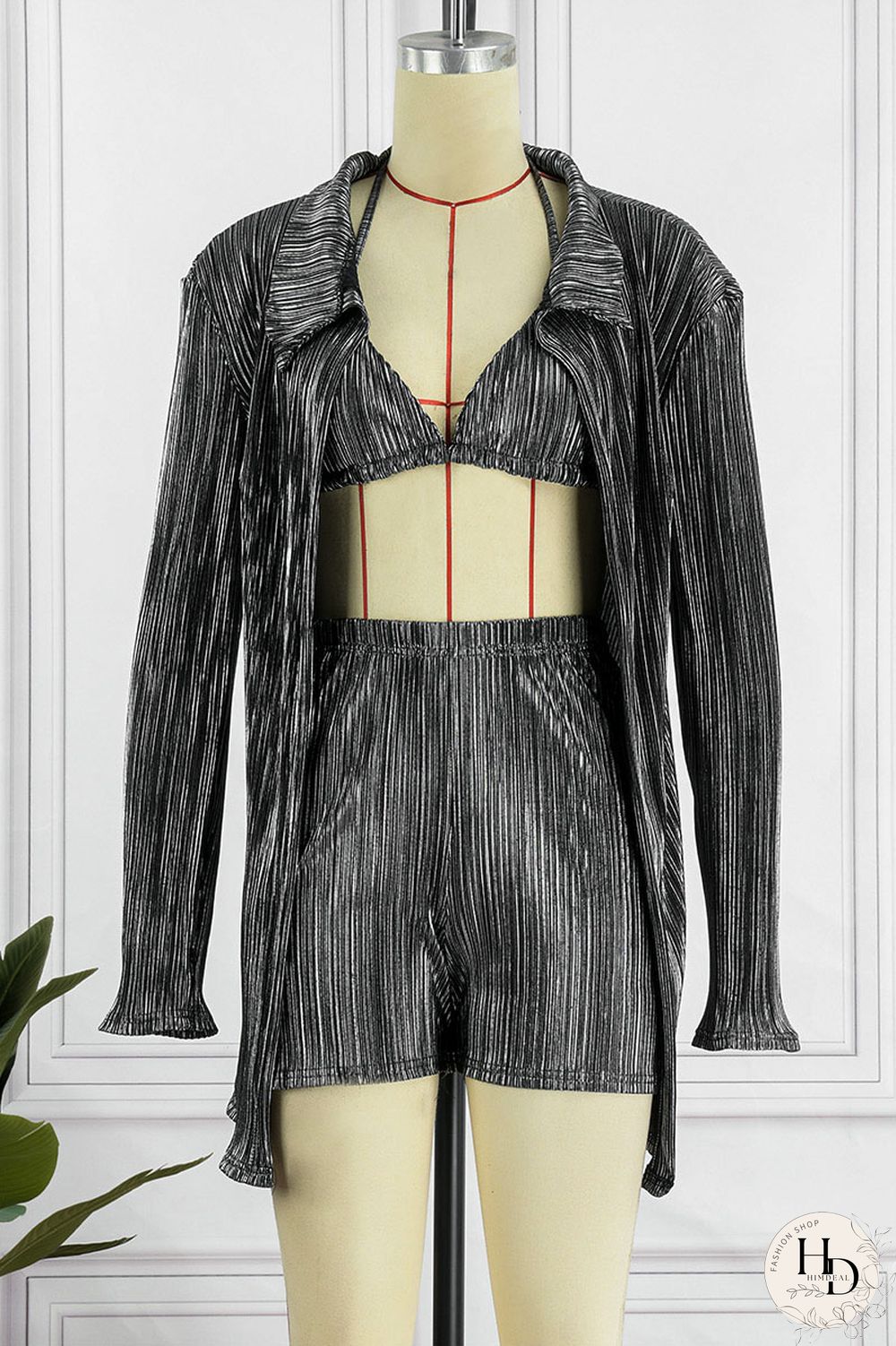 Purple Sexy Solid Patchwork Turndown Collar Long Sleeve Three Pieces