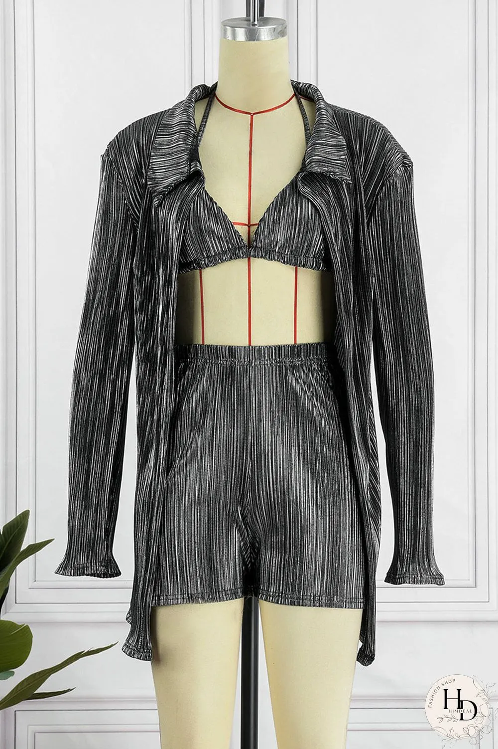 Purple Sexy Solid Patchwork Turndown Collar Long Sleeve Three Pieces