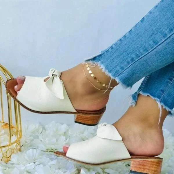 Women Fashion Low Heel Bow Slippers