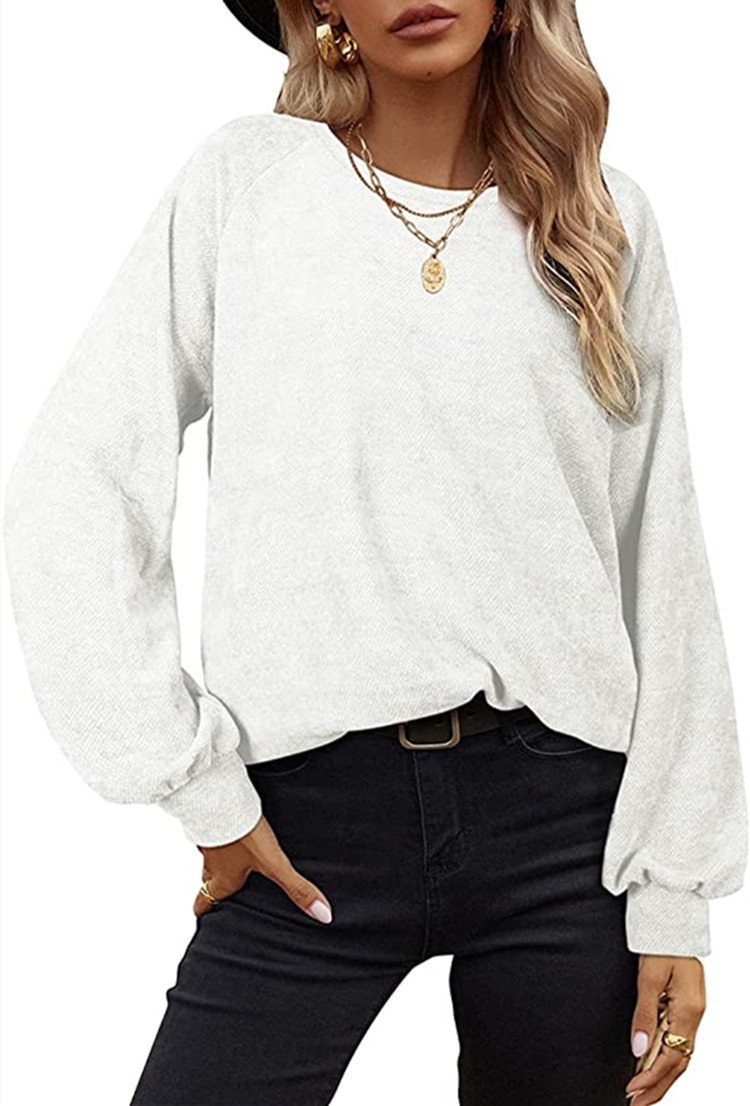  thdmladies Round Neck Lantern Sleeve Sweater Base thedmladies