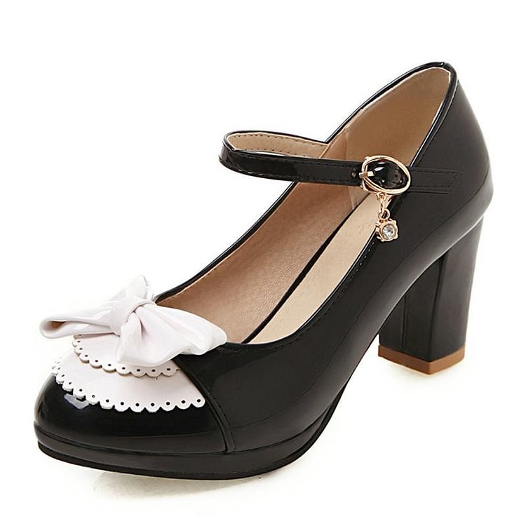 White Bow Mary Janes Pumps