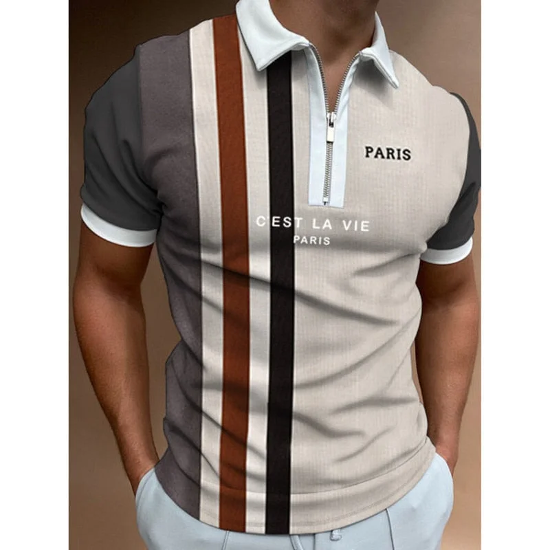 Aonga  New Summer Men's Polo Shirt Stripe Letters Color Polo Shirts Brand Men Short-Sleeved Tees Shirt Man Clothes S-3XL