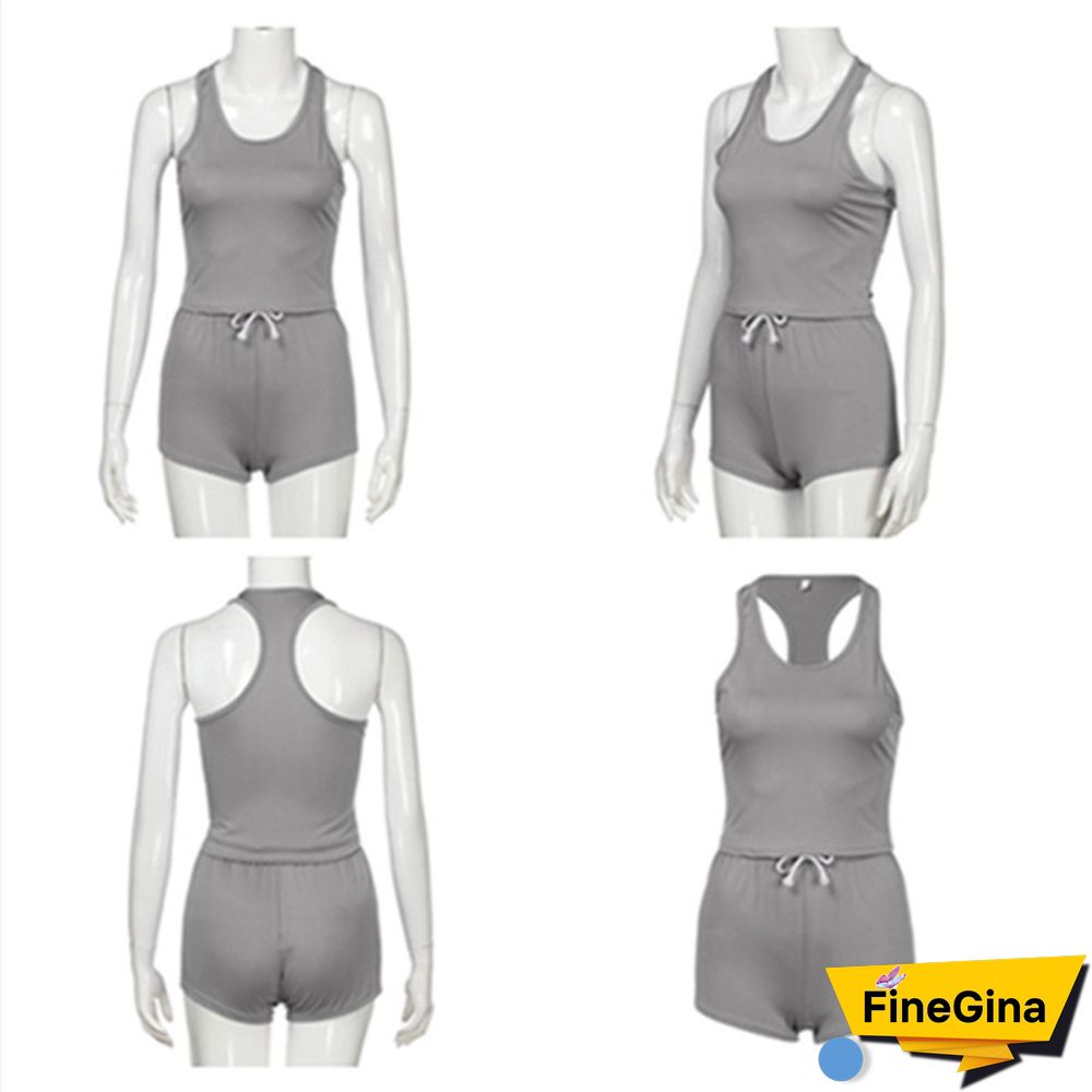 New Women Slim Loose Outfits Crop Top Short Sorts Drawstring Pants Casual Running Jumpsuits Yoga Rompers