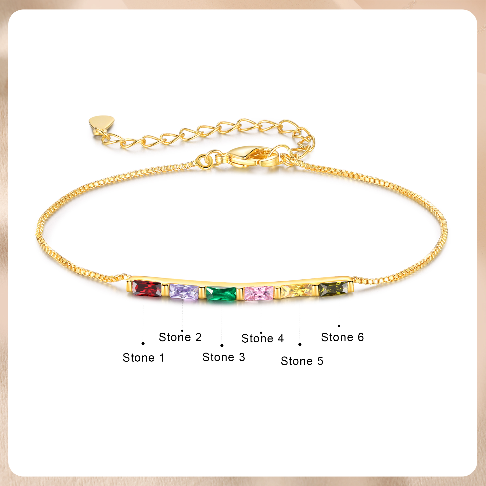 Custom 6 Birthstones Bracelet Gold Adjustable Bracelet Personalised Birthday Gift for Her-Jessemade AU