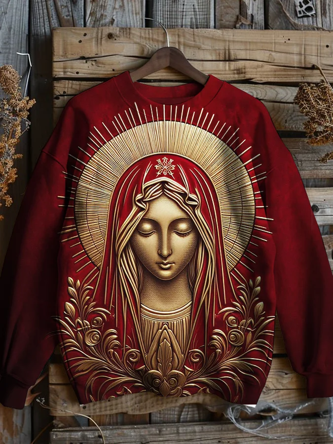 Men's Saint Jesus Embossment Art Print Casual Sweatshirt