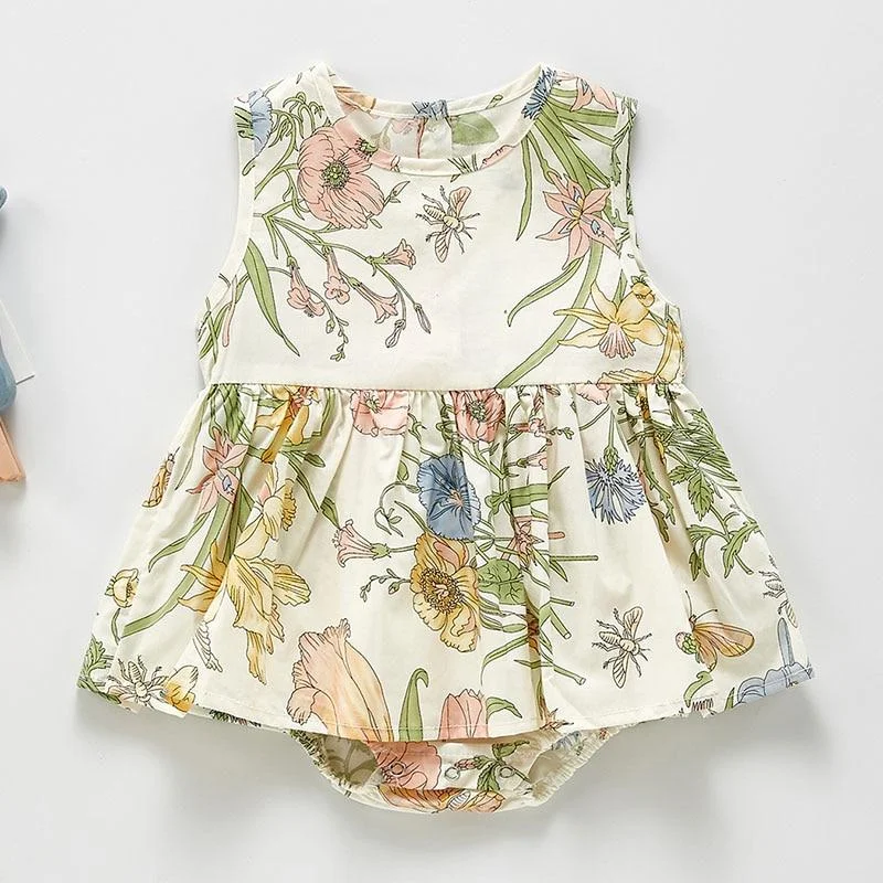 New 2021 Summer Cute Baby Girl Sleeveless Rompers Kids Girl Floral Rompers Baby Girl Newborn Rompers Clothes