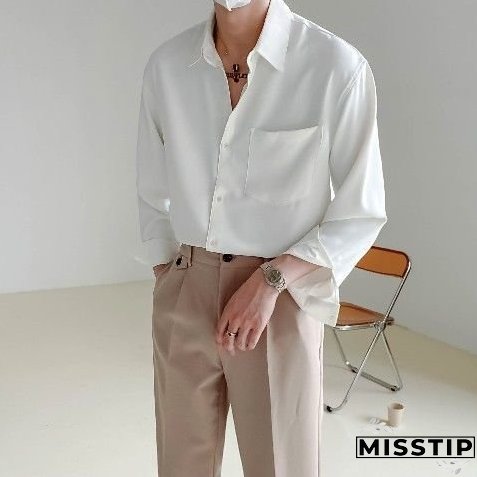 Spring New Senior Long Sleeve Button Down Shirts for Men Korean Fashion Loose Drape Solid Color All-match Men's Shirt Blouse