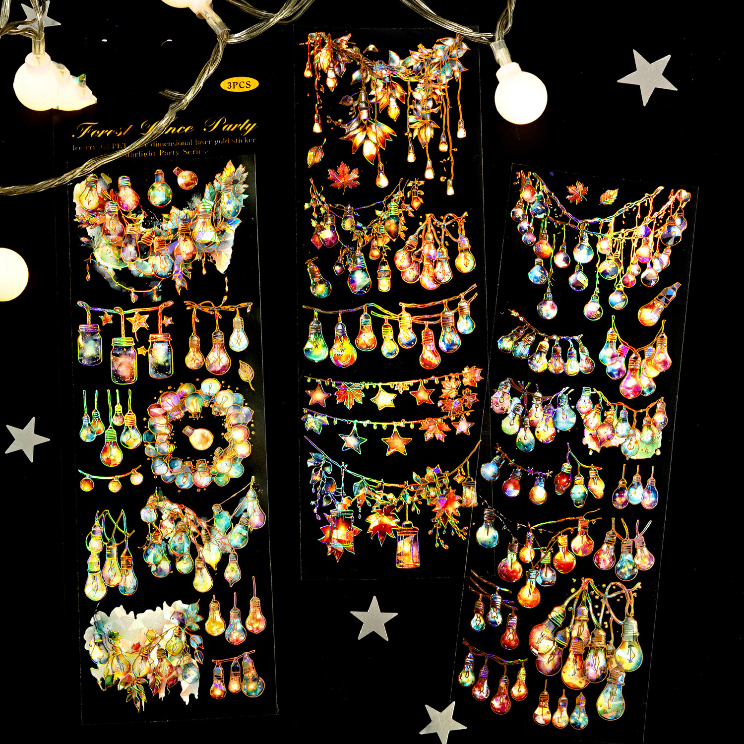 PET 스티커 - 스타라이트 파티 시리즈 빈티지 레이저 골드 라이트 조경