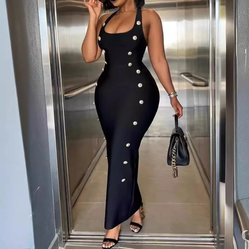 Wongn Wongn Amazon Digital New Women's Double Breasted U-Neck Hip Dress