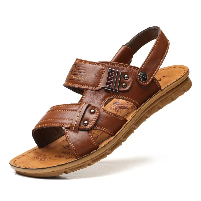 Men's Leather Sandals Summer New Men's Leather Sandals Men's Outdoor Casual Men's Beach Shoes Soft Bottom Non-slip SandalsShoes