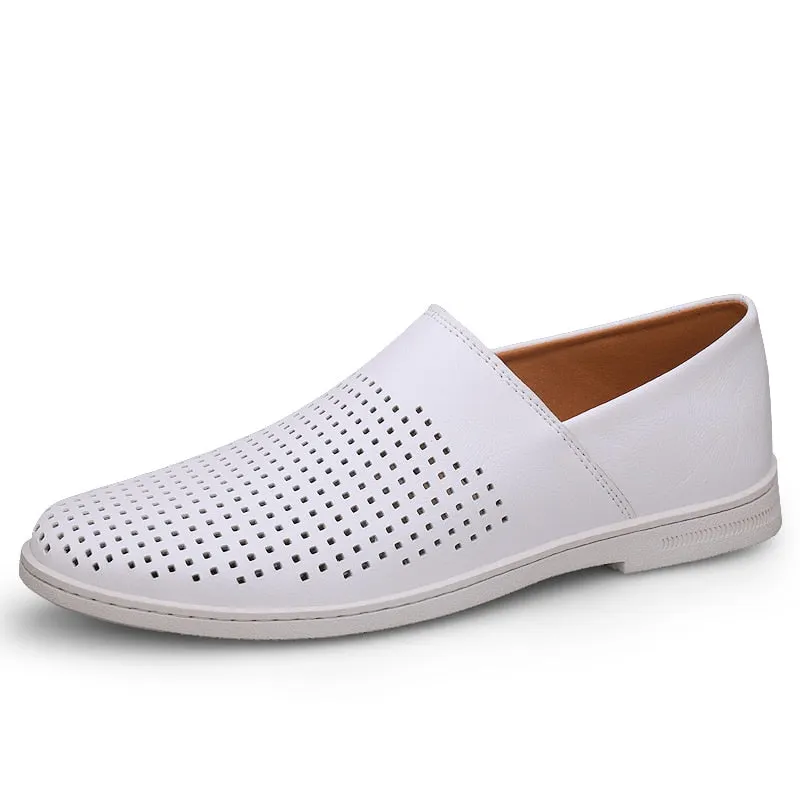 Genuine Leather Men Casual Shoes Luxury Brand Italian Mens Loafers Breathable Driving Shoes Summer Men Moccasins Plus Size 38-46