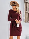 Fashion Round Neck Long Sleeve Solid Color Dress