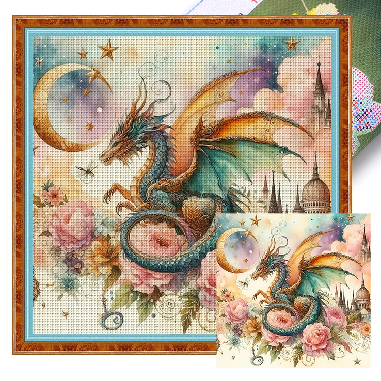 Vintage Rose Pterosaur (40*40cm) 14CT Stamped Cross Stitch gbfke