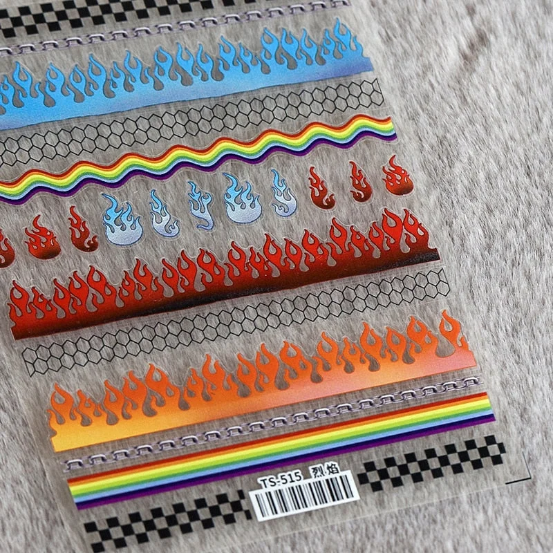 1PC Flame Simple 3D Nail Stickers Gradient Honeycomb Geometric Transfer Water Sliders Manicures Decoration Japanese Design Decal-Nail Inspo
