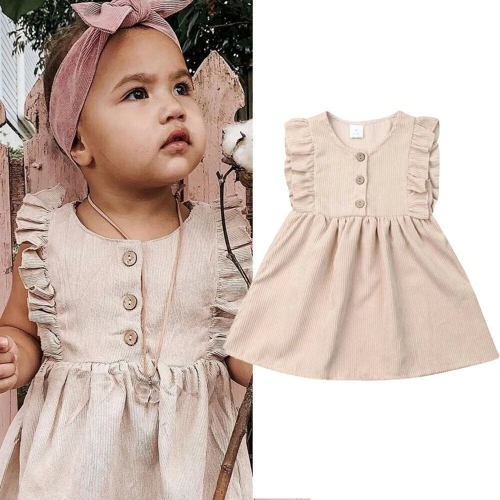 2019 Baby Summer Clothing Toddler Baby Girl Solid Dress Ruffles Sleeveless Princess Casual Dress A-Line Party Lace Sundress 1-6Y