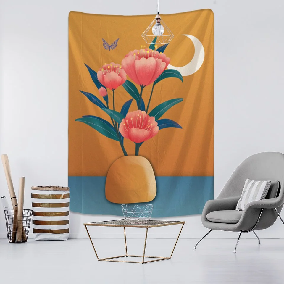 Plant Oil Painting Tapestry Wall Hanging Bohemian Hippie Witchcraft Mural Dormitory Study Aesthetics Room Home Decor