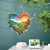 (US Local)3Pcs Sunrise Peacock Girl Diamond Painting Hanging Pendant for Garden Window