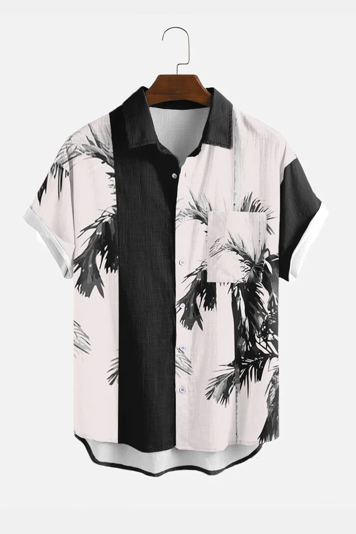 Casual Colorblock Floral Short Sleeve Shirt
