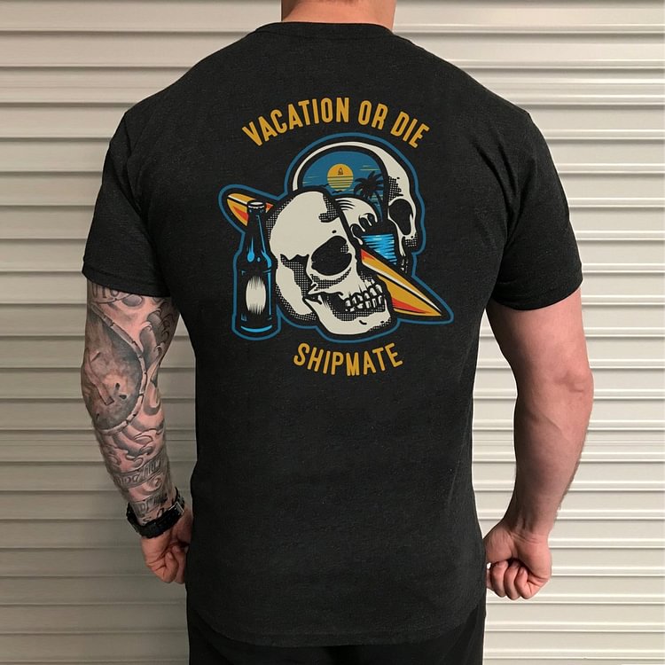 Designer vacation surfing skull print t-shirt