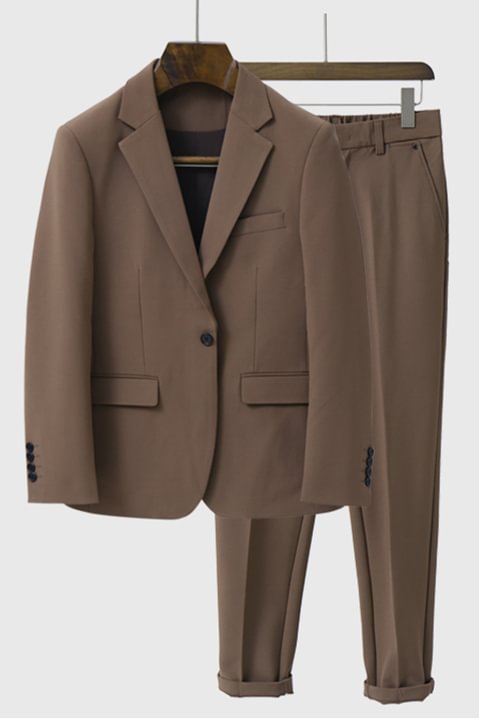 Simple Peaked Lapel Yahir Brown Prom Man's Suit With One Button | Ballbellas Ballbellas