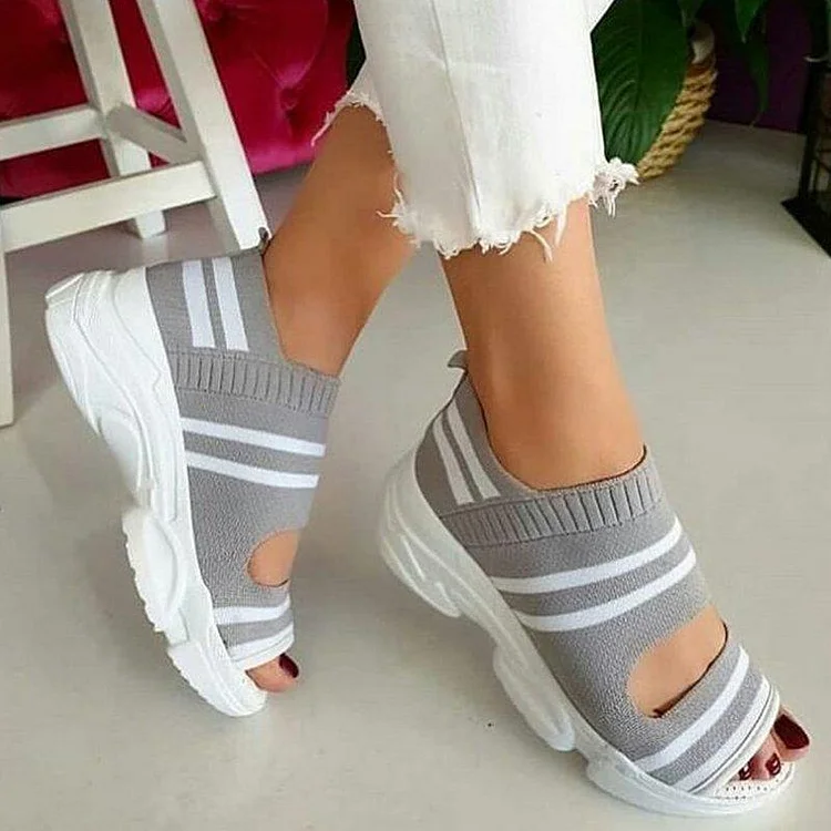 Hollow Out Peep Toe Chunky Comfy Sandals