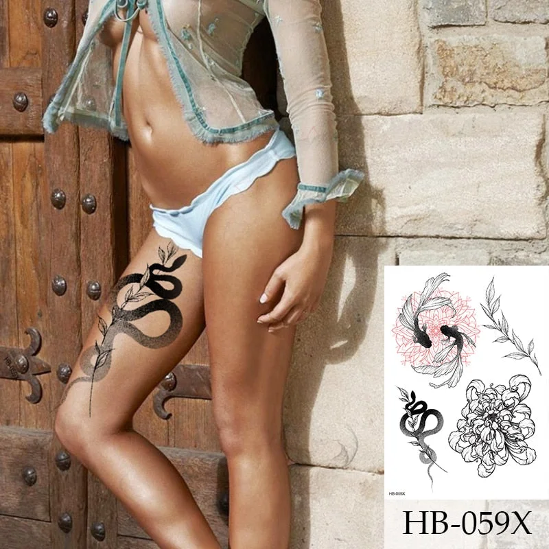 Breast Arm Sleeve Tattoo Women Sexy Back Stickers Body Art Flower Snake Leaves Pattern Sexy Tattoos