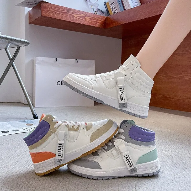 High Top Women's Sneakers Off White Shoes Female Fall 2021 New Tide Breathable Student Board Shoes Korean Increase Casual Shoes