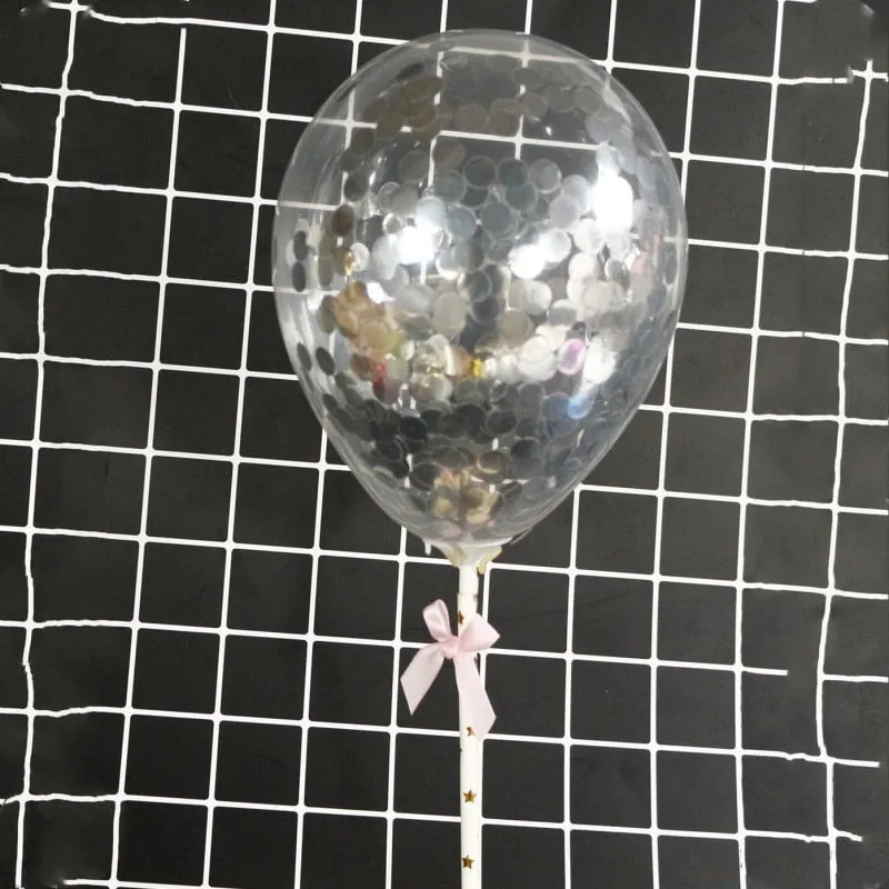 1 Set 5inch Confetti Balloon Cake Topper Decoration with Paper Straw Bow Baby Shower Favors Wedding Birthday Party Supplies