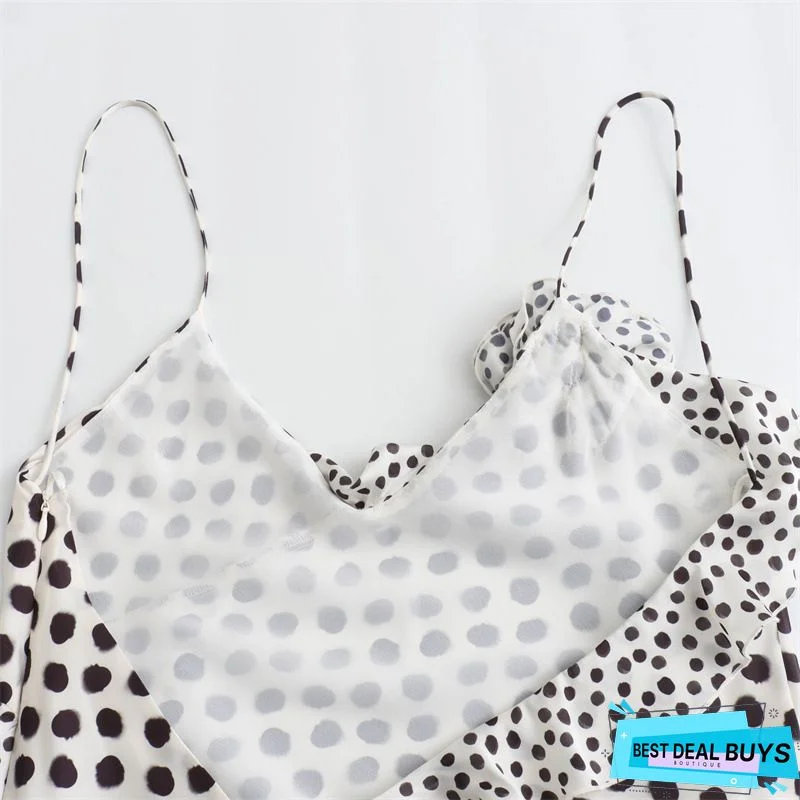 Polka Dots Print Sling V-Neck Sleeveless Holiday Maxi Dress