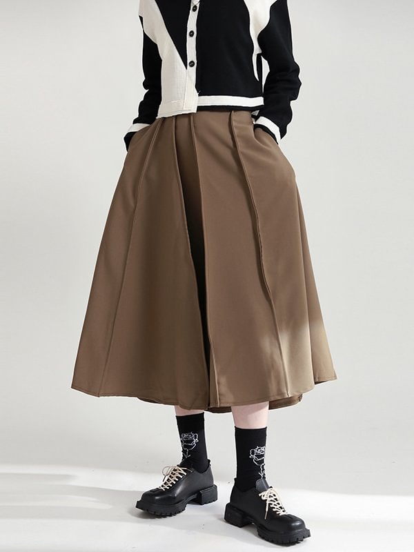 Simple 2 Colors Pleated A-Line Skirt