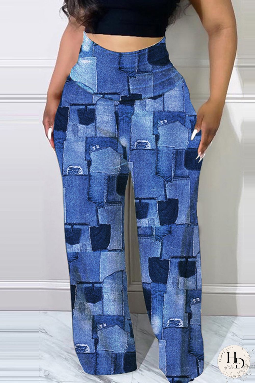 Apricot Fashion Casual Print Patchwork Regular High Waist Trousers