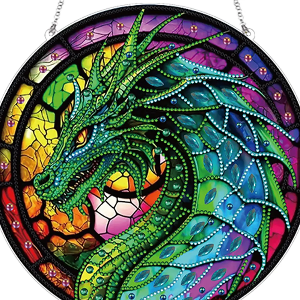 DIY Stained Glass Dragon Acrylic Special Shaped Hanging Diamond Painting Art Pendant Suncatcher Home Windows Decor 