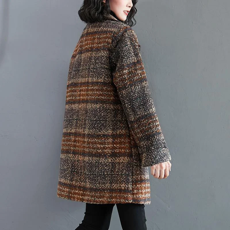 Organic Notched pockets Plus Size tunic pattern blue plaid Dresses jackets